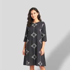 Charcoal Geometric Print Midi Dress